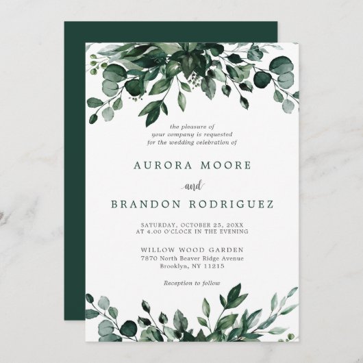 Emerald Greenery Eucalyptus Botanical Wedding Invi Kaart (Voorkant / Achterkant)