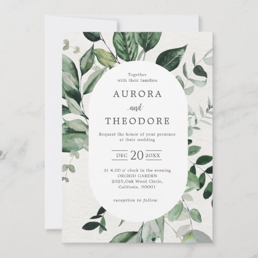 Emerald Greenery Eucalyptus Botanical Wedding Invi Kaart (Voorkant)