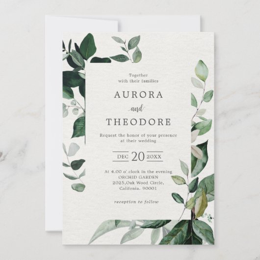 Emerald Greenery Eucalyptus Botanical Wedding Invi Kaart (Voorkant)