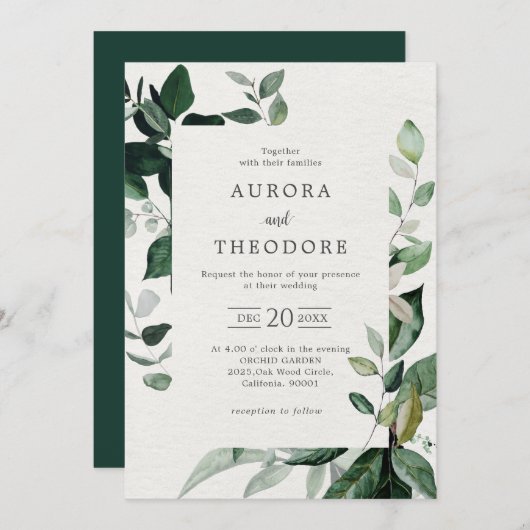 Emerald Greenery Eucalyptus Botanical Wedding Invi Kaart (Voorkant / Achterkant)