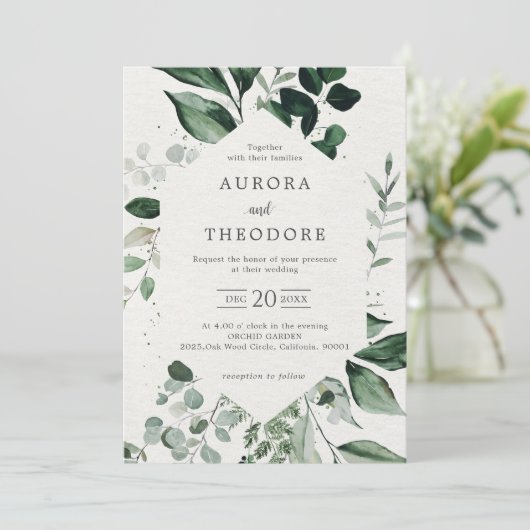 Emerald Greenery Eucalyptus Botanical Wedding Kaart (Staand voorkant)