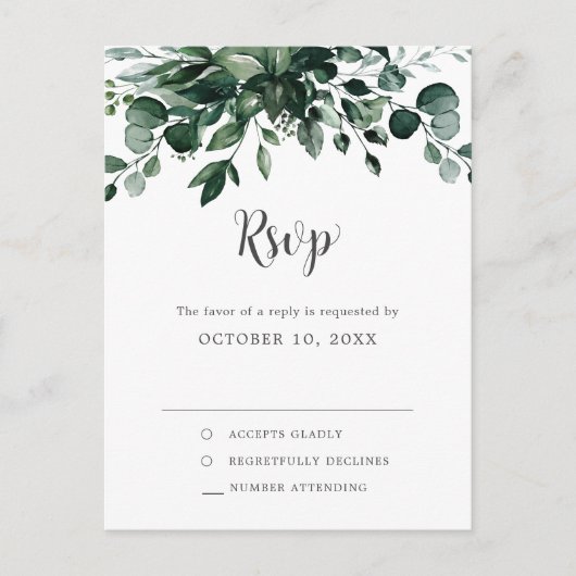 Emerald Greenery Eucalyptus Botanical Wedding RSVP Briefkaart (Voorkant)