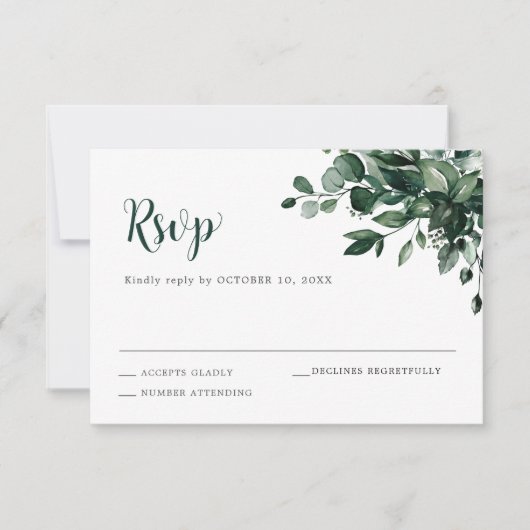 Emerald Greenery Eucalyptus Botanical Wedding RSVP Kaartje (Voorkant)