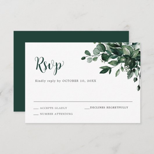 Emerald Greenery Eucalyptus Botanical Wedding RSVP Kaartje (Voorkant / Achterkant)