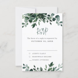 Emerald Greenery Eucalyptus Botanical Wedding RSVP Kaartje