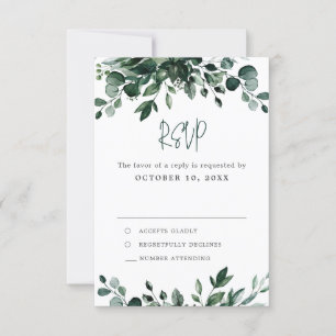 Emerald Greenery Eucalyptus Botanical Wedding RSVP Kaartje