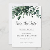 Emerald Greenery Eucalyptus Botanical Wedding Save The Date (Voorkant)