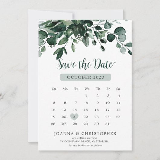 Emerald Greenery Eucalyptus Botanical Wedding Save The Date (Voorkant)