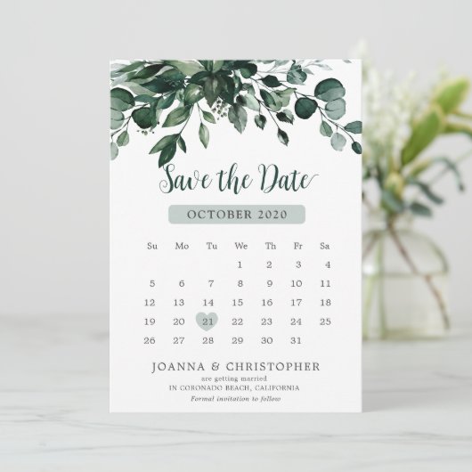 Emerald Greenery Eucalyptus Botanical Wedding Save The Date (Staand voorkant)
