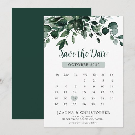Emerald Greenery Eucalyptus Botanical Wedding Save The Date (Voorkant / Achterkant)