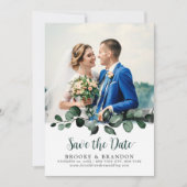Emerald Greenery Eucalyptus Botanical Wedding Save The Date (Voorkant)