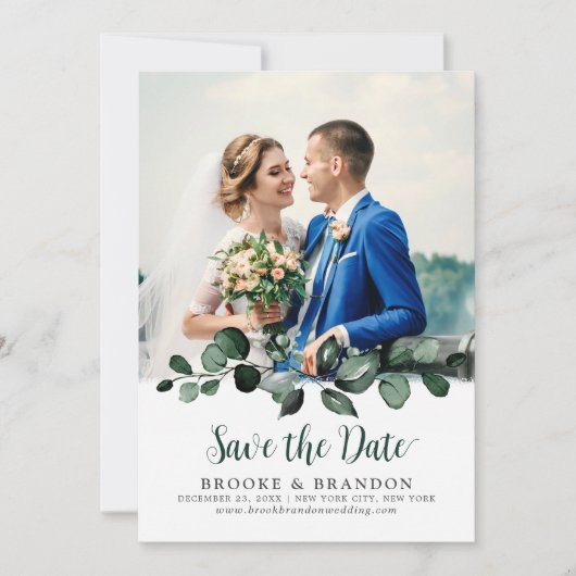 Emerald Greenery Eucalyptus Botanical Wedding Save The Date (Voorkant)