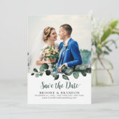 Emerald Greenery Eucalyptus Botanical Wedding Save The Date (Staand voorkant)