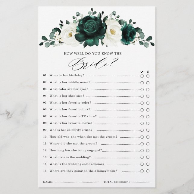 Emerald Greenery Eucalyptus Vrijgezellenfeest Game (Voorkant)