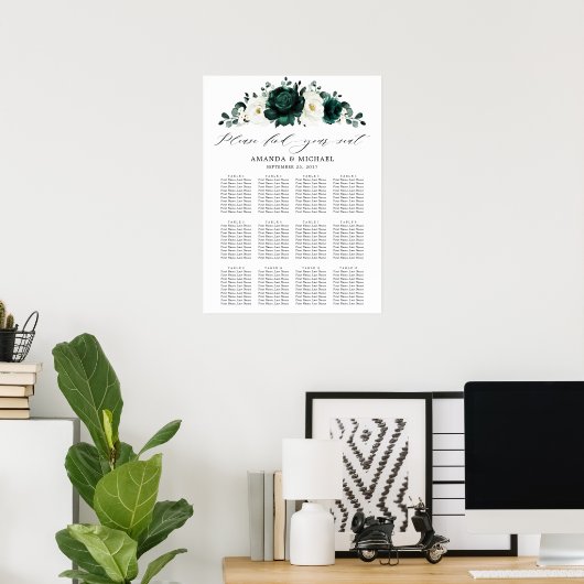 Emerald Greenery Eucalyptus Wedding Seating Chart Poster (Thuiskantoor)