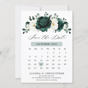 Emerald Greenery Eucalyptus White Floral Calendar Save The Date
