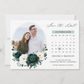 Emerald Greenery Eucalyptus White Floral Calendar Save The Date (Voorkant)