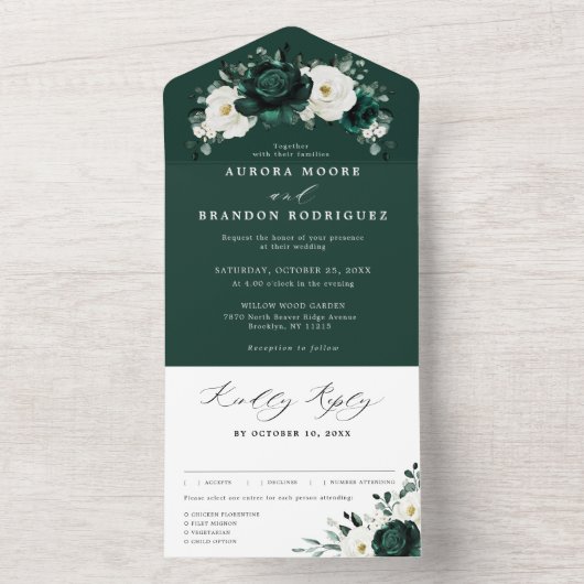 Emerald Greenery Eucalyptus White Floral Wedal A All In One Uitnodiging (Binnen)