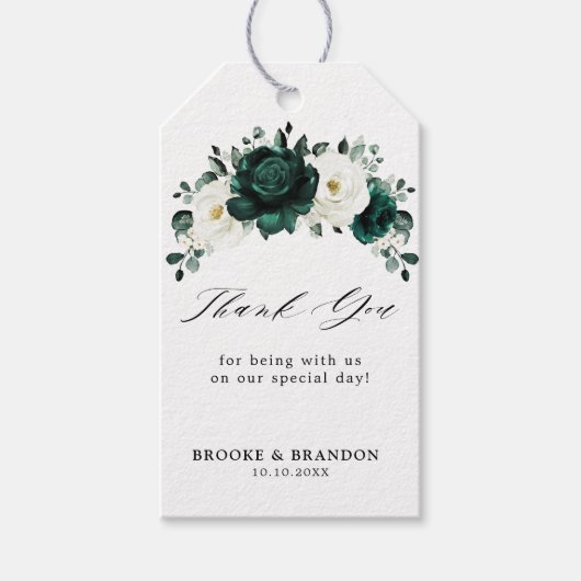 Emerald Greenery Eucalyptus White Floral Wedding Cadeaulabel (Voorkant)