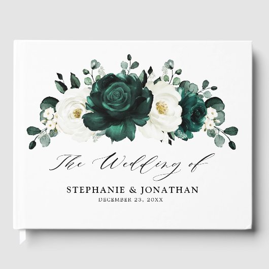 Emerald Greenery Eucalyptus White Floral Wedding Gastenboek (Voorkant)