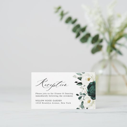 Emerald Greenery Eucalyptus White Floral Wedding Informatiekaartje (Staand voorkant)
