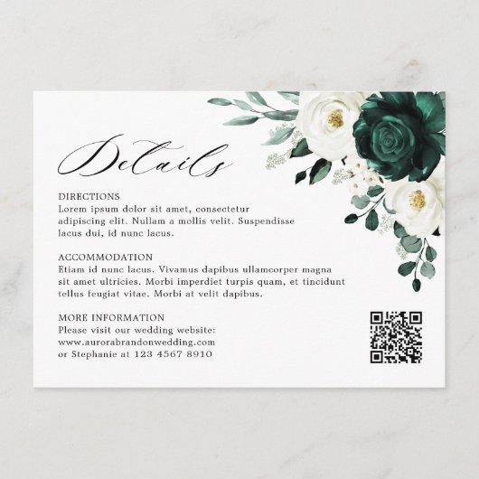 Emerald Greenery Eucalyptus White Floral Wedding Informatiekaartje (Voorkant)