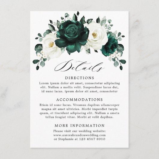 Emerald Greenery Eucalyptus White Floral Wedding Informatiekaartje (Voorkant)