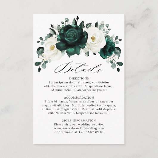Emerald Greenery Eucalyptus White Floral Wedding Informatiekaartje (Voorkant)