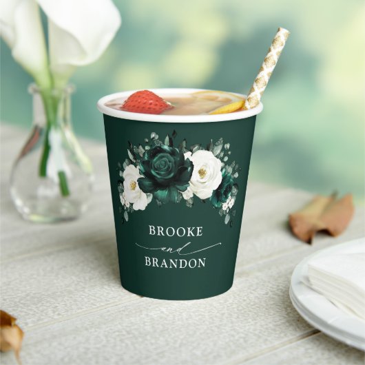 Emerald Greenery Eucalyptus White Floral Wedding P Papieren Bekers (Insitu)