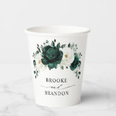 Emerald Greenery Eucalyptus White Floral Wedding Papieren Bekers (Voorkant)