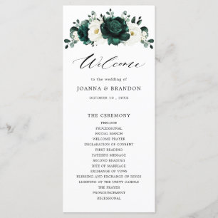 Emerald Greenery Eucalyptus White Floral Wedding Programmakaart