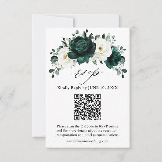 Emerald Greenery Eucalyptus White Floral Wedding R RSVP Kaartje (Voorkant)