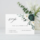 Emerald Greenery Eucalyptus White Floral Wedding RSVP Kaartje (Staand voorkant)