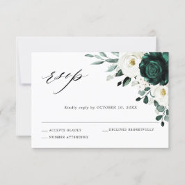 Emerald Greenery Eucalyptus White Floral Wedding RSVP Kaartje