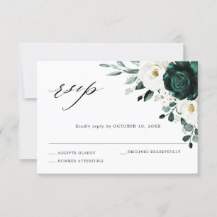 Emerald Greenery Eucalyptus White Floral Wedding RSVP Kaartje