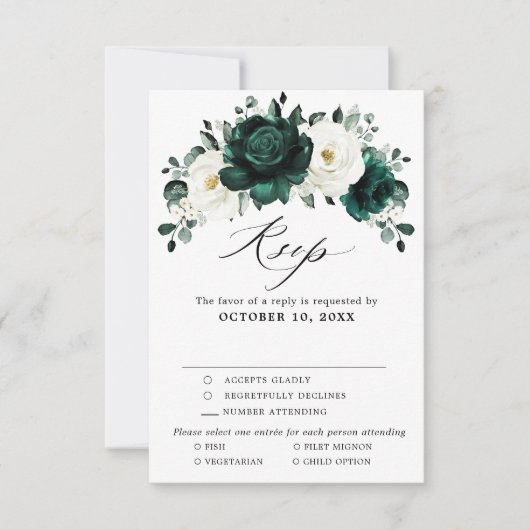 Emerald Greenery Eucalyptus White Floral Wedding RSVP Kaartje (Voorkant)