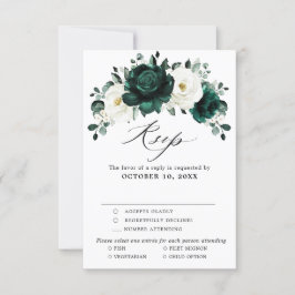 Emerald Greenery Eucalyptus White Floral Wedding RSVP Kaartje