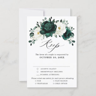 Emerald Greenery Eucalyptus White Floral Wedding RSVP Kaartje