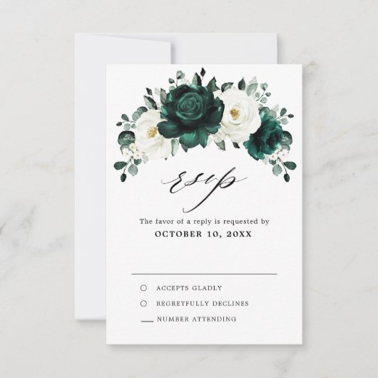 Emerald Greenery Eucalyptus White Floral Wedding RSVP Kaartje (Voorkant)