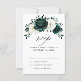 Emerald Greenery Eucalyptus White Floral Wedding RSVP Kaartje