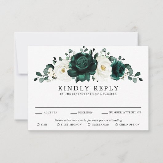 Emerald Greenery Eucalyptus White Floral Wedding RSVP Kaartje (Voorkant)