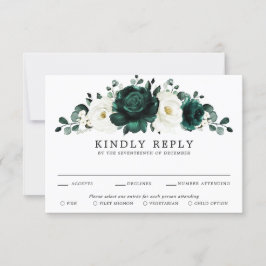 Emerald Greenery Eucalyptus White Floral Wedding RSVP Kaartje