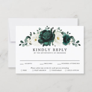 Emerald Greenery Eucalyptus White Floral Wedding RSVP Kaartje