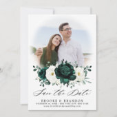 Emerald Greenery Eucalyptus White Floral Wedding Save The Date (Voorkant)