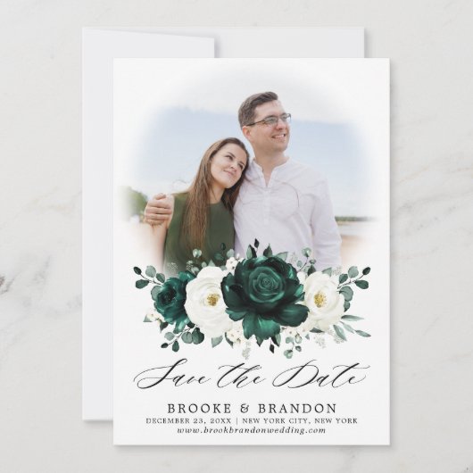 Emerald Greenery Eucalyptus White Floral Wedding Save The Date (Voorkant)