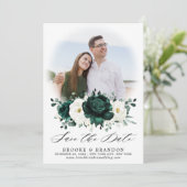 Emerald Greenery Eucalyptus White Floral Wedding Save The Date (Staand voorkant)