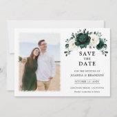 Emerald Greenery Eucalyptus White Floral Wedding Save The Date (Voorkant)