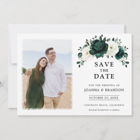 Emerald Greenery Eucalyptus White Floral Wedding Save The Date (Voorkant)