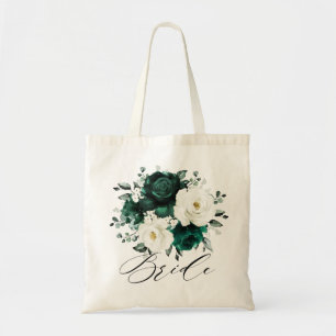 Emerald Greenery Eucalyptus White Floral Wedding Tote Bag