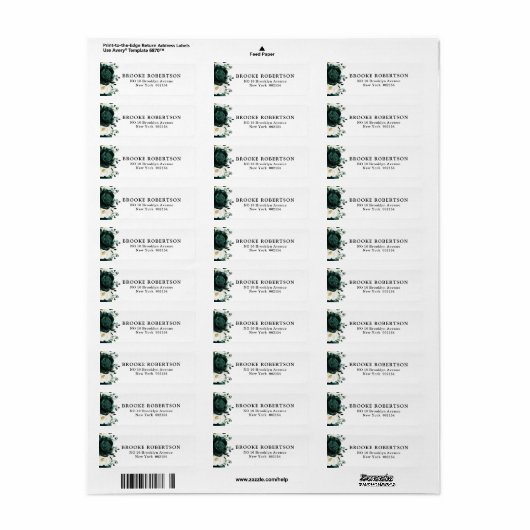 Emerald Greenery Eucalyptus White Return Address Etiket (Full Sheet)